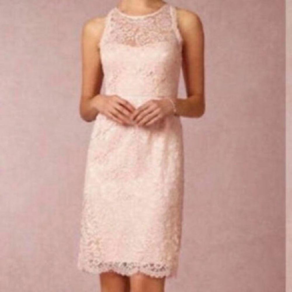 JENNY YOO light pink lace mini dress